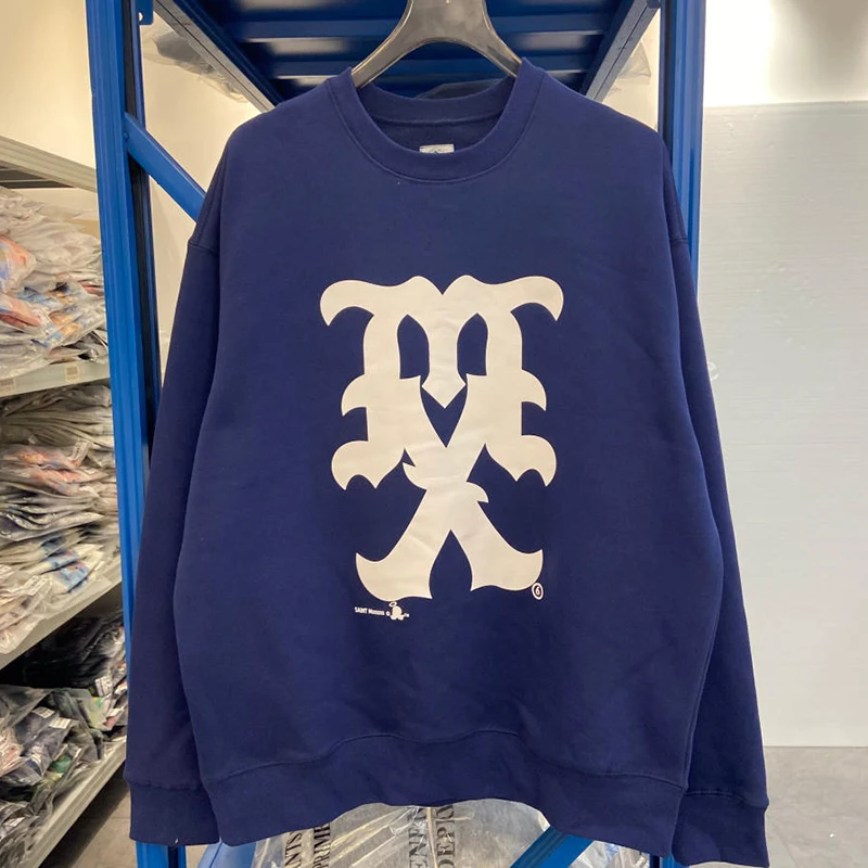 

American Street SAINT Long Sleeve Print High-Street Wash Do Old Loose Casual for Male and Female Autumn Winter Round Neck Hoodie