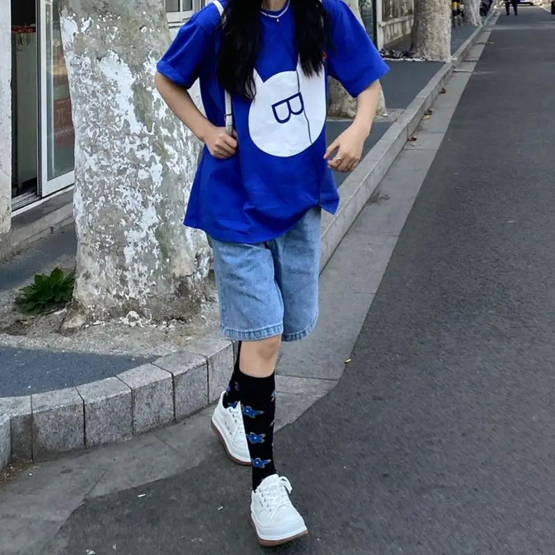 American Style Unisex Straight Leg Short Jeans Summer Loose Slimming Versatile Five-Point High Street Trendy Shorts