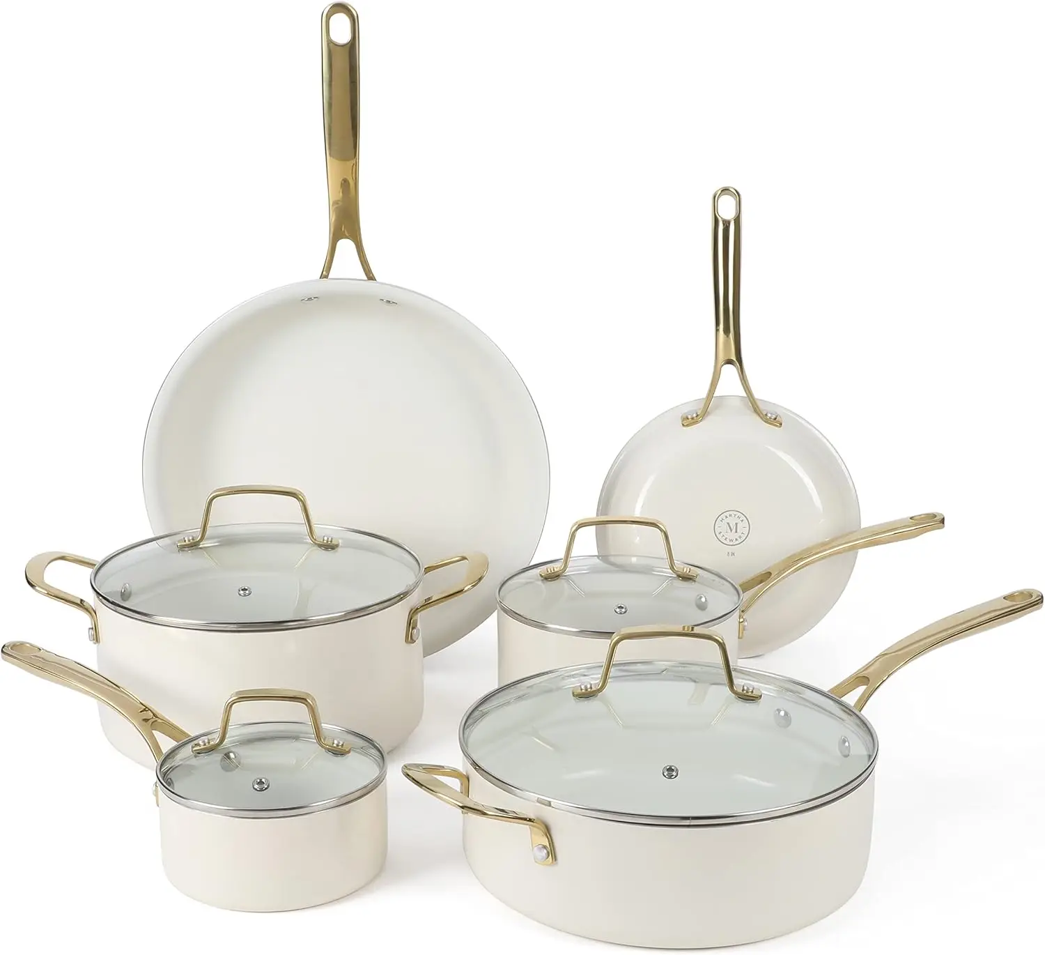 

Premium Ceramic Non-Toxic Cookware Set, 10-Piece Enamel Aluminum Pots and Pans with Gold Handles