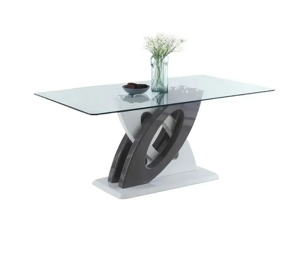 Modern Dining Table Rectangular Dining Table Clear Tempered Glass Top - Grey/White Base Living Room Furniture