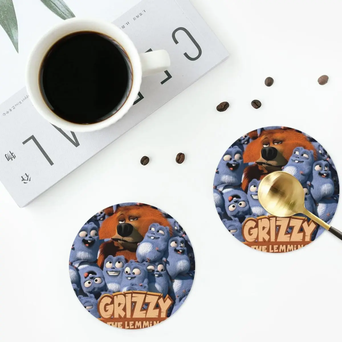 Funny Grizzy And The Lemmings Cartoon Characters Coasters Kitchen Placemats  Insulation Cup Coffee Mats For Decor  Pads Set of 4