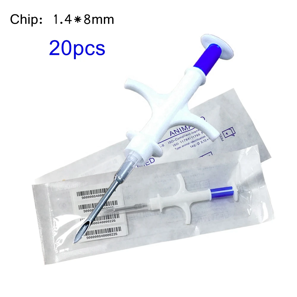 

20pcs Glass Transponder Capsule Dog Chip 1.4*8mm Cat Microchip Veterinary Syringe with Needle for Pet Arowana Identification