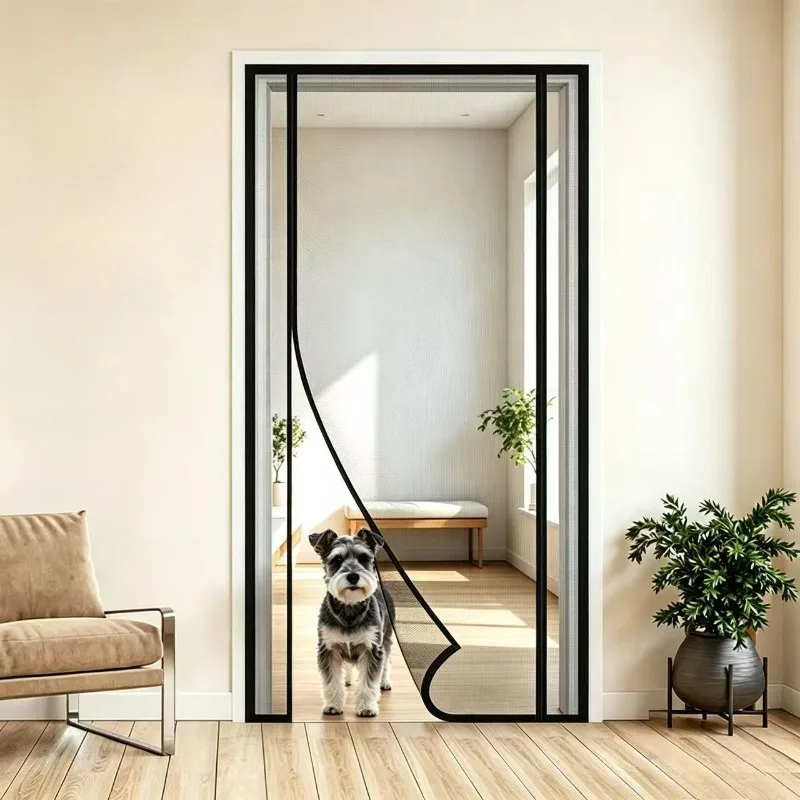 Custom Size Magnetic Anti-mosquito Door Curtain Thick Edge Zipper Mesh Auto-seal Insect Block Apartment Hallway Terrace