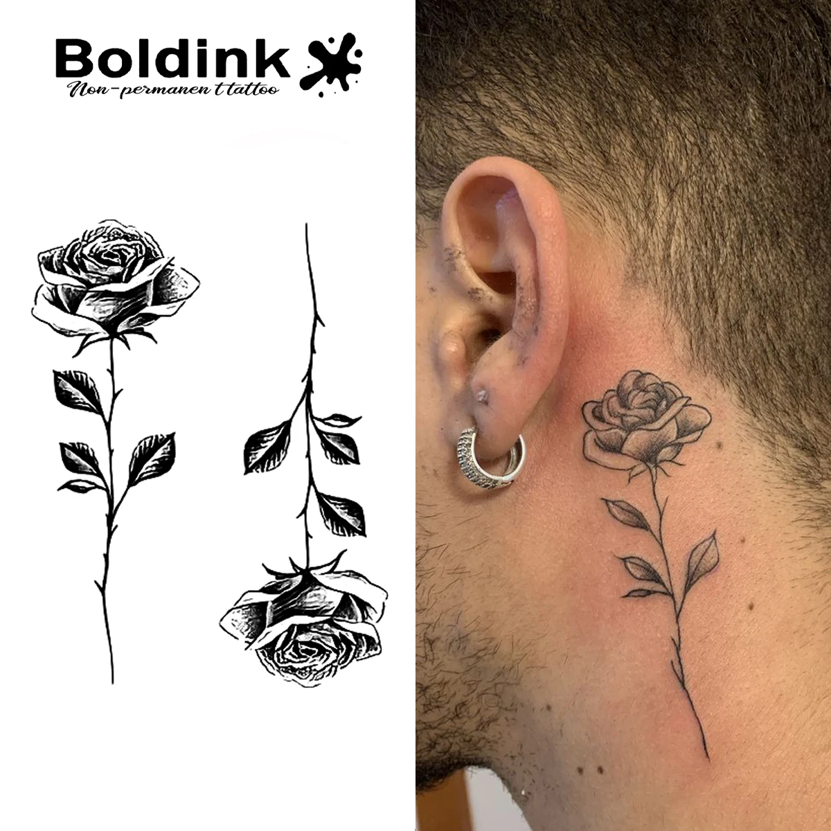 

Boldink Elegant Rose Line Art Set Временная татуировка, последние до 15 дней Новая технология Волшебная водонепроницаемая полуперманентная наклейка.