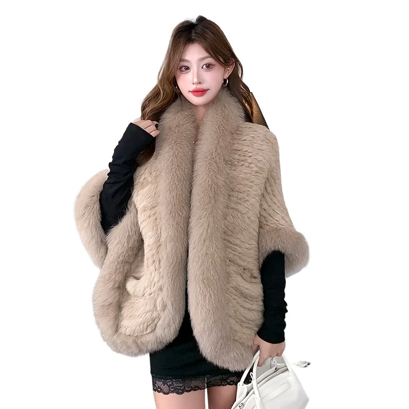

Rabbit fur shawl fur coat female autumn and winter warm fashion celebrity temperament fox fur collar cape cape