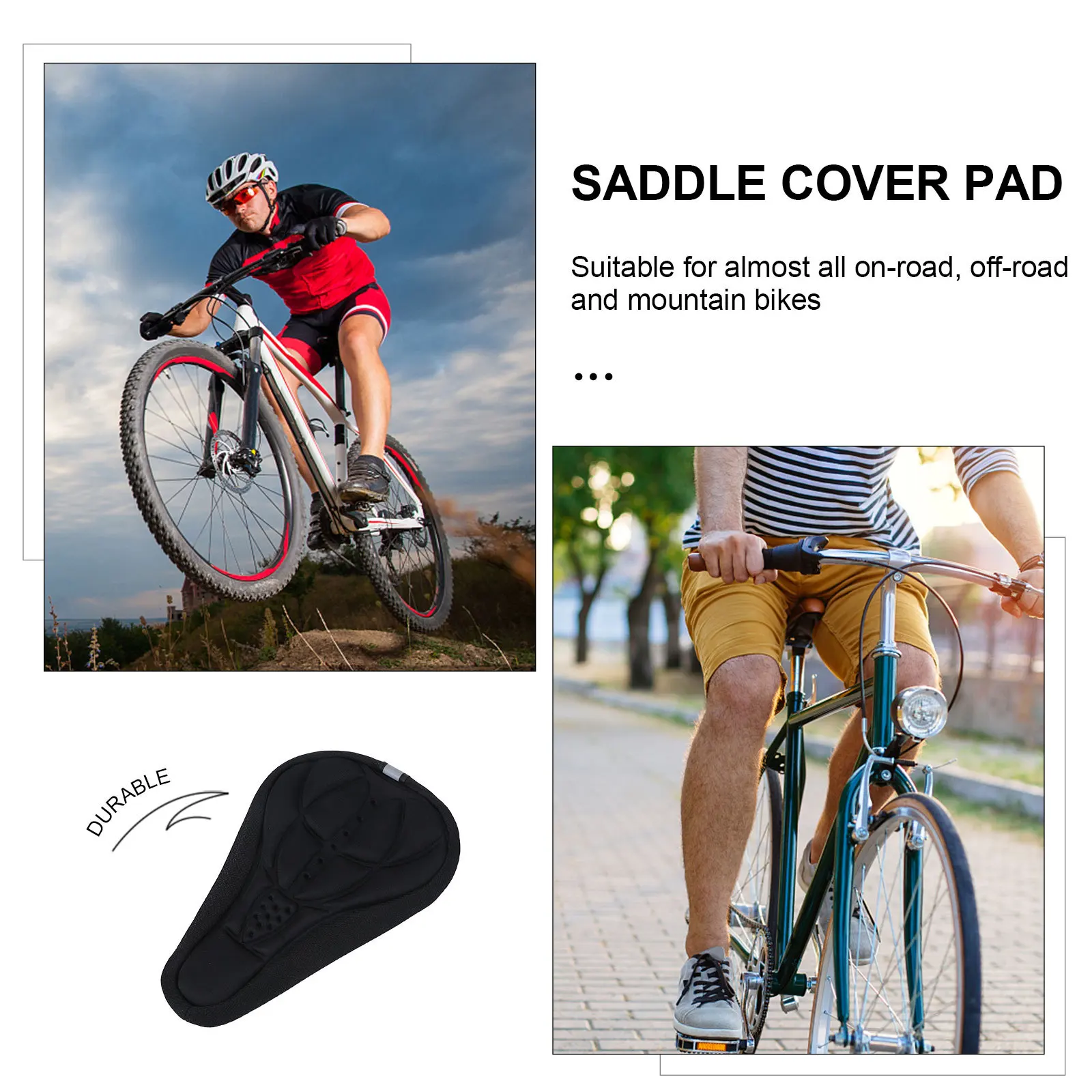 Almohadilla para sillín de bicicleta ergonómica 3D, funda de asiento de Gel negro, absorción de golpes, suave, transpirable, antideslizante, cordón ajustable para carretera