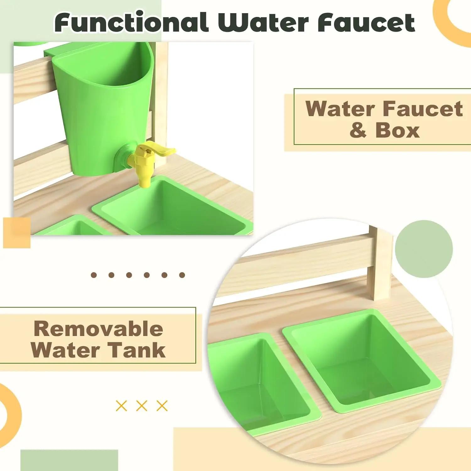 Cucina da gioco all'aperto in legno di cedro per bambini, cucina di fango con rubinetto dell'acqua, lavagna a doppia faccia, ripiani portaoggetti, tazze, rimovibile