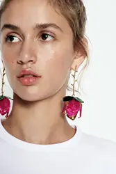 Summer New Alloy Purple Flower Green Leave Geometric Dangle Earrings dla kobiet Party Holiday Travel Biżuteria Akcesoria