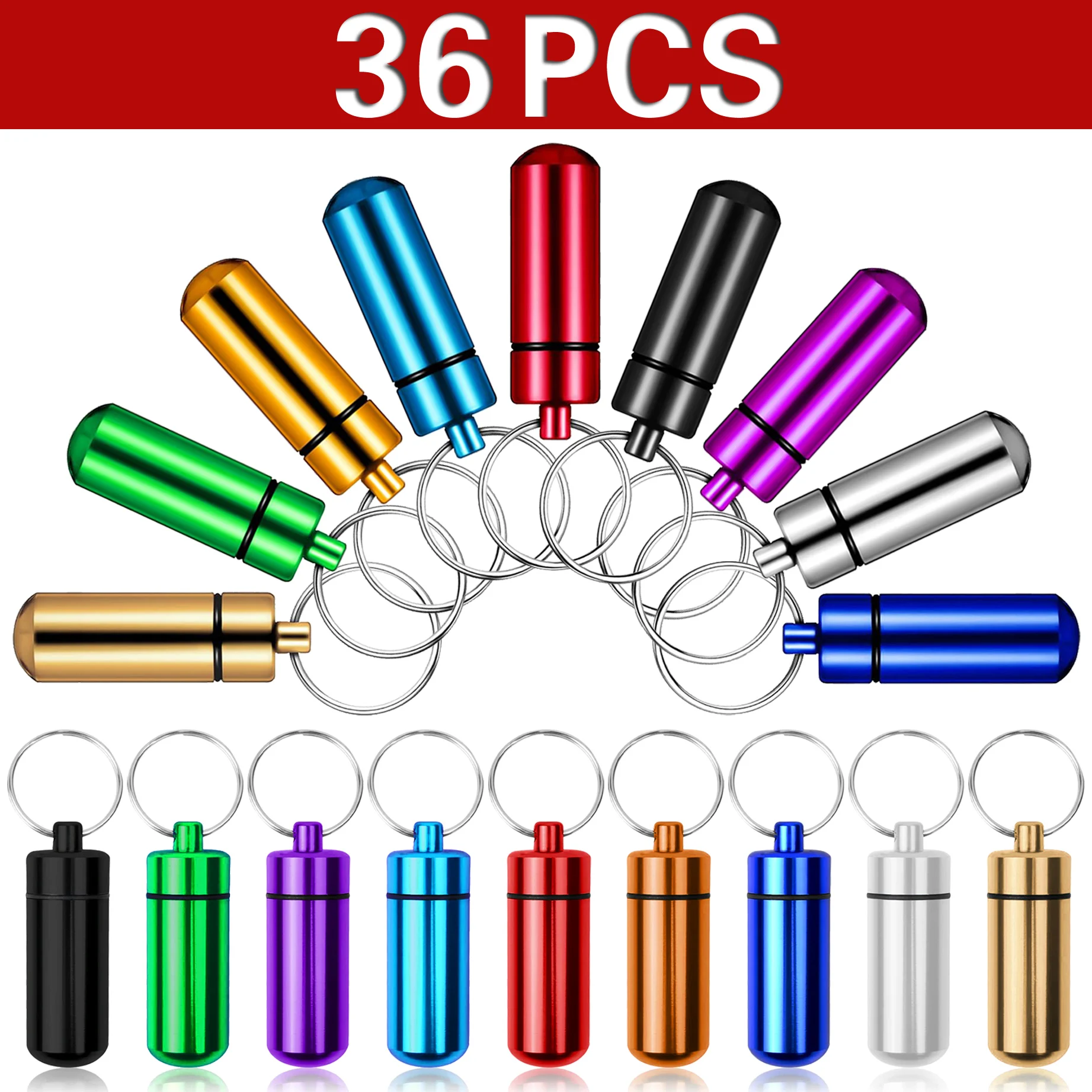 

36Pcs Pill Holder Keychain Waterproof Pill Fob Case Box