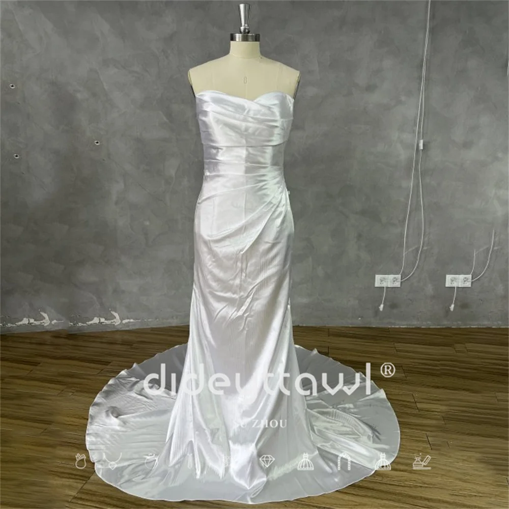 

DIDEYTTAWL Real Picture Customized Strapless Mermaid Bridal Gown Satin Fabric Ruched Bodice LongTrain Wedding Dress Elegant 2025