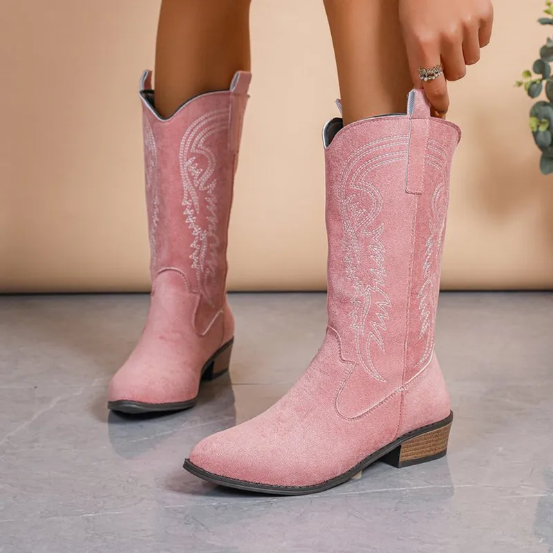 

New Suede Customized Line Cowboy Dancing Boot Dance Shoes Women Mid Calf Long Line Dance Boots Black Color Soft Sole Mujer Botas