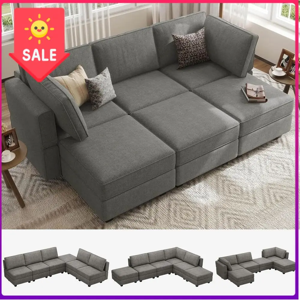 

Бестселлер: Серый секционный диван-кровать с местом для хранения, трансформируемый диван, 6-местная мебель для гостиной