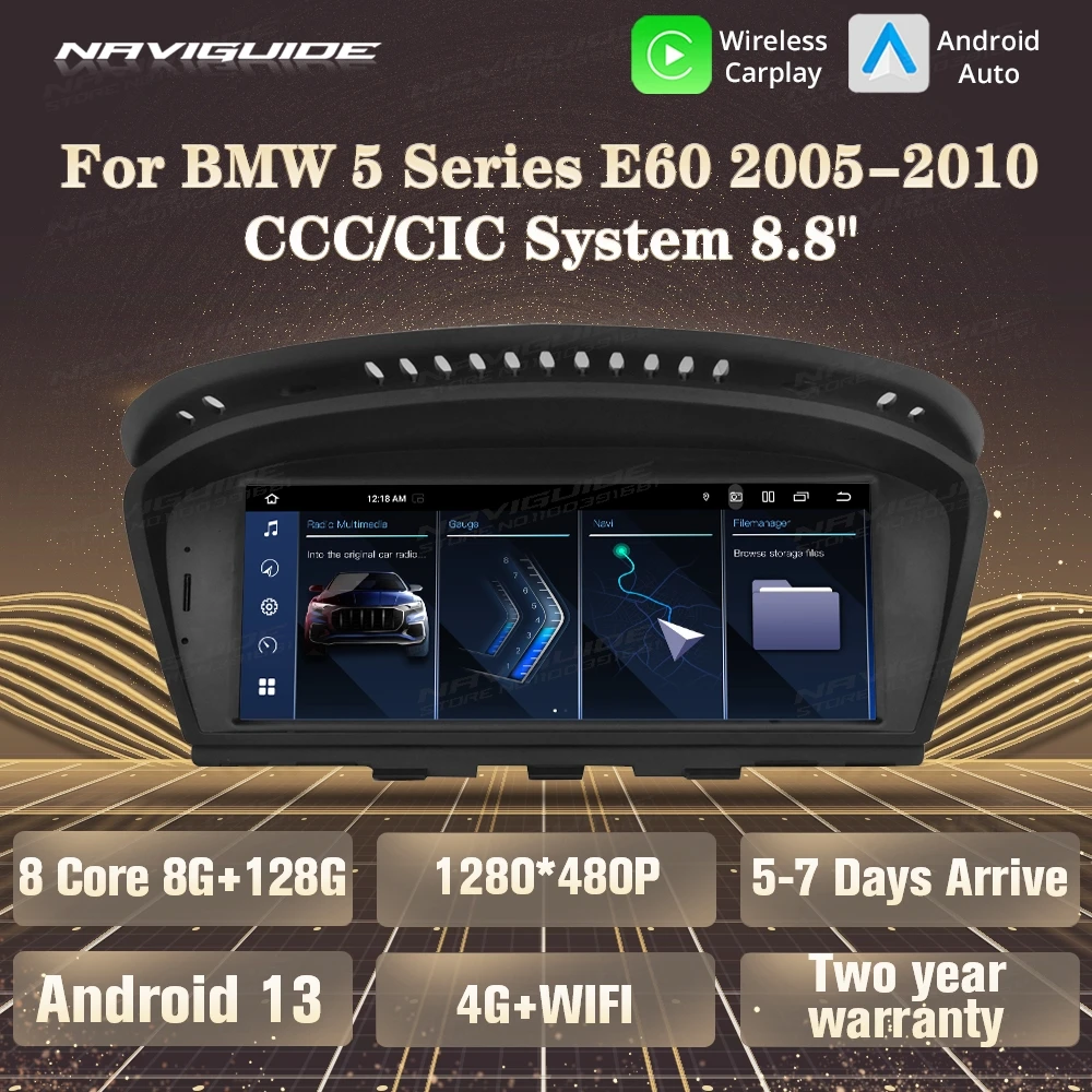 

NAVIGUIDE 8,8 дюйма Android 13 Автомобильный радиоприемник для BMW 5 серии E60 CCC CIC Мультимедийный плеер Умная автомобильная система Беспроводной Carplay Android BT