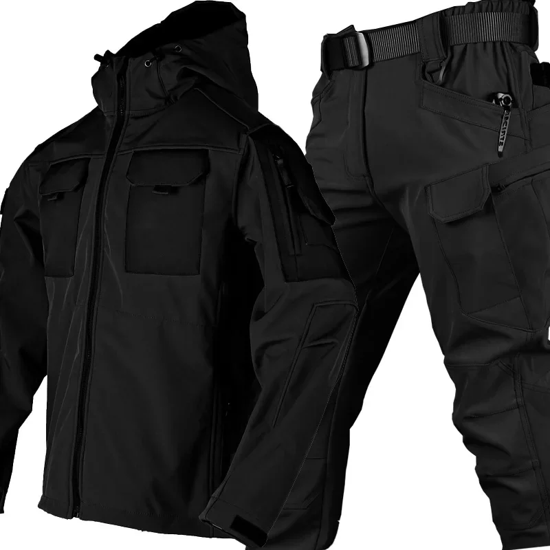 DurableSoft Shell Suit Jacket Hooded Multi-pocket Soft Shell Men's Mountaineering Suit