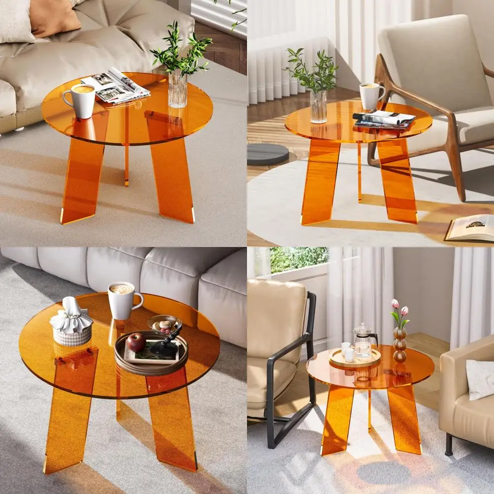 طاولة قهوة مستديرة من الأكريليك الشفاف، طاولة جانبية لوسيت حديثة لغرفة المعيشة وغرفة النوم والمكتب (برتقالي، 23.6 × 15.7) #1