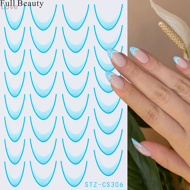 [L & P] 1 قطعة خط التدرج اللون تصميم الفرنسية مسمار الفن ملصقات ذاتية اللصق Ail نصائح أدلة DIY بها بنفسك أدوات الديكور الاستنسل