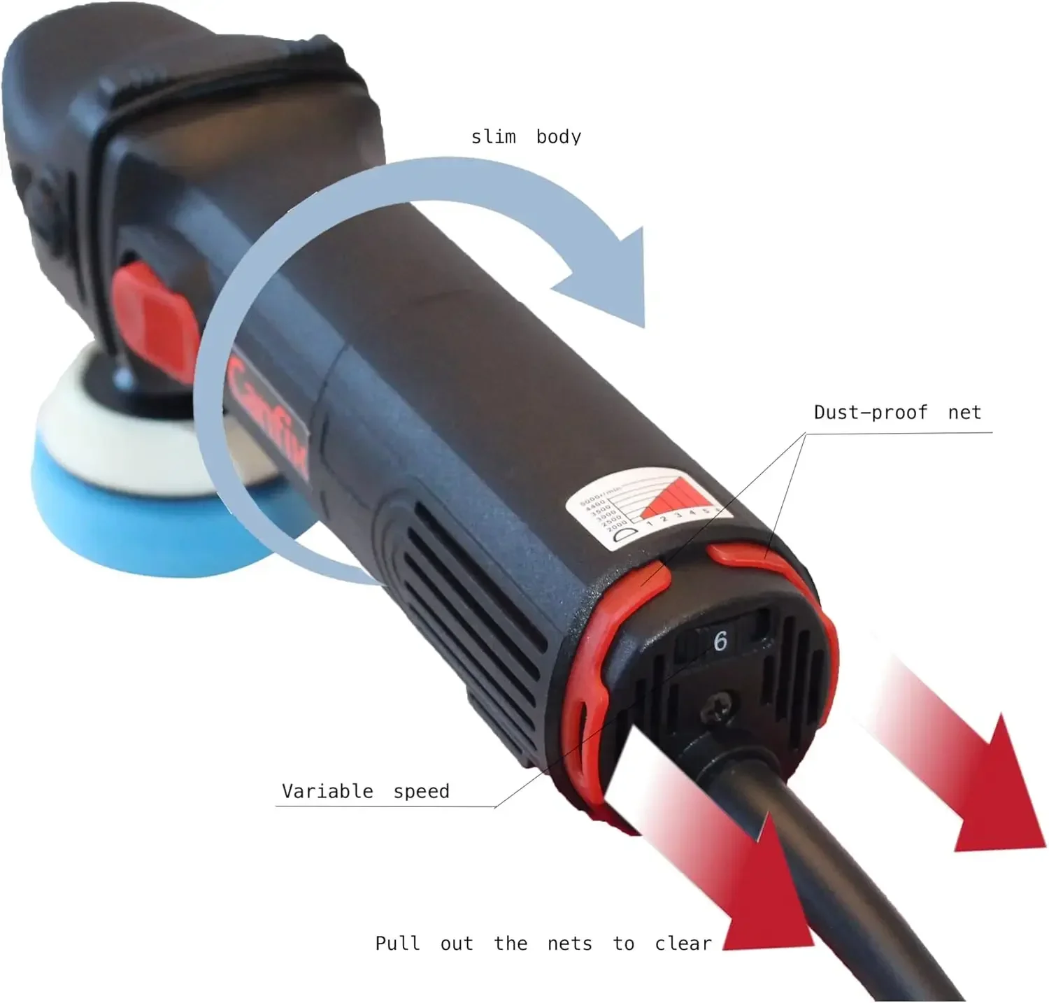 Máquina rotativa de polimento de carro com almofadas e eixos de extensão M14