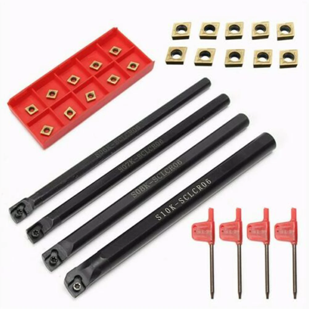 

4 Set Shank Metal CNC Lathe Turning Tool Boring Bar With Carbide Inserts S10K-SCLCR06 S08K-SCLCR06 Insert Cutting Processing