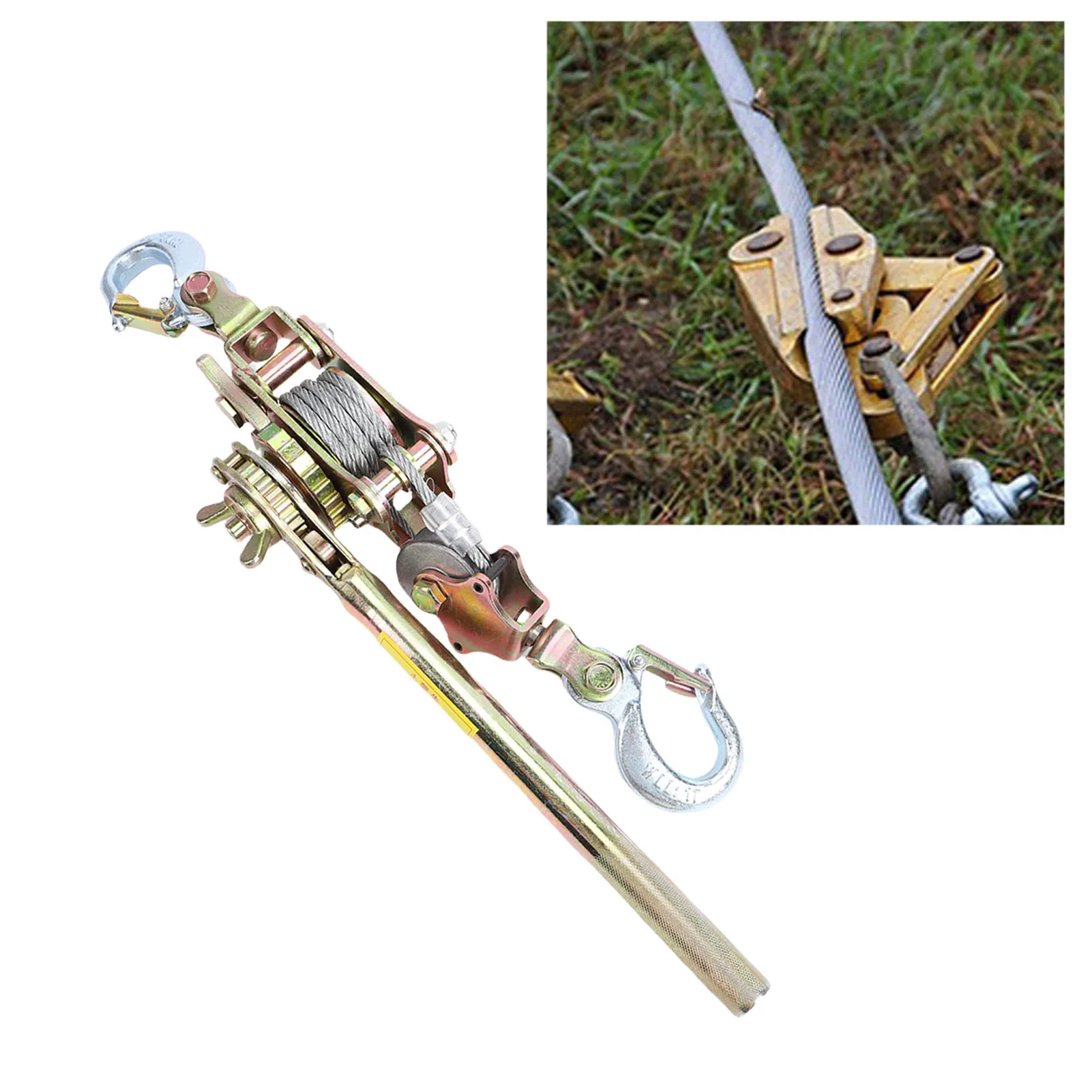 Cable Winch Puller 1 Ton 10ft Steel Cable Ergonomic Handle Ratchet Power Puller Tool for Construction Landscaping