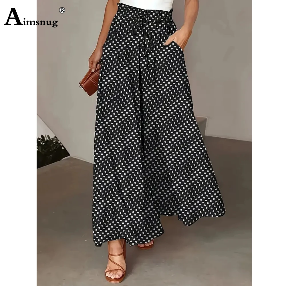 

Women Casual Wide Leg Pants Female Vintage Dots Party Trousers Plus Size 3xl Womens Fashion Elastic Waist Ankle-length Pants New