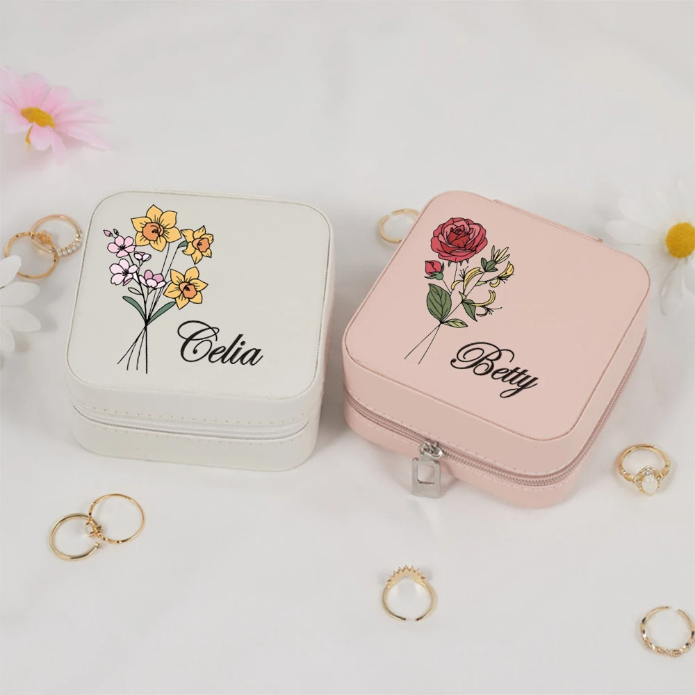 Personalise With Name Portable Travel Mini Jewelry Box Women Leather Storage Earrings Necklace Ring Jewelry Organizer Display