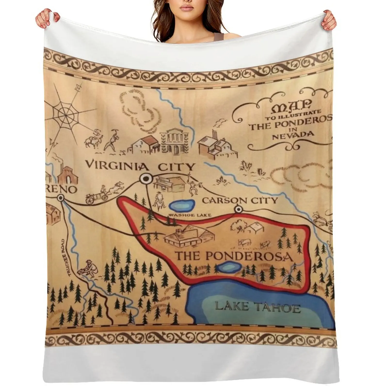 

The Ponderosa Ranch Map Poster Throw Blanket funny gift for babies Tourist Soft Plush Plaid Blankets