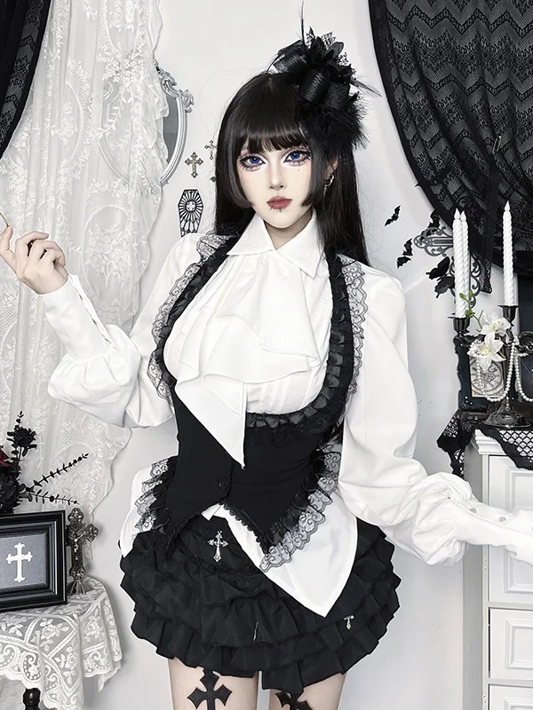 

Готический наряд на Хэллоуин, женский жилет для пикантных девушек, пышная юбка, комплект из двух предметов, эластичная ткань из смеси полиэстера V-Ne