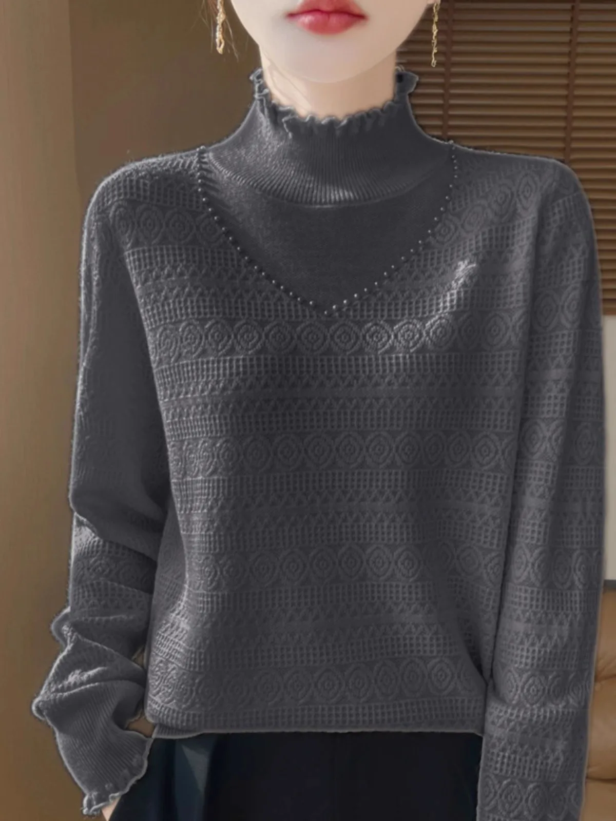 Herbst Winter Thiened f Damen Strickpullover mit hohem Kragen Faionable ell Design Warm Bequem Langes Sve Top