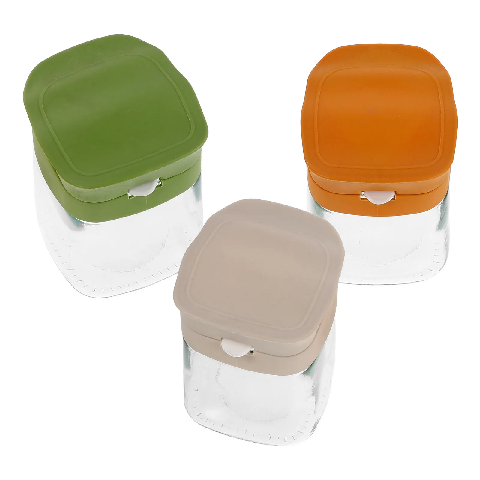 3Pcs Glass Condiment Jars Flip Top Lid Transparent Seasoning Containers Kitchen Spice Storage Boxes Clear Seasoning Containers