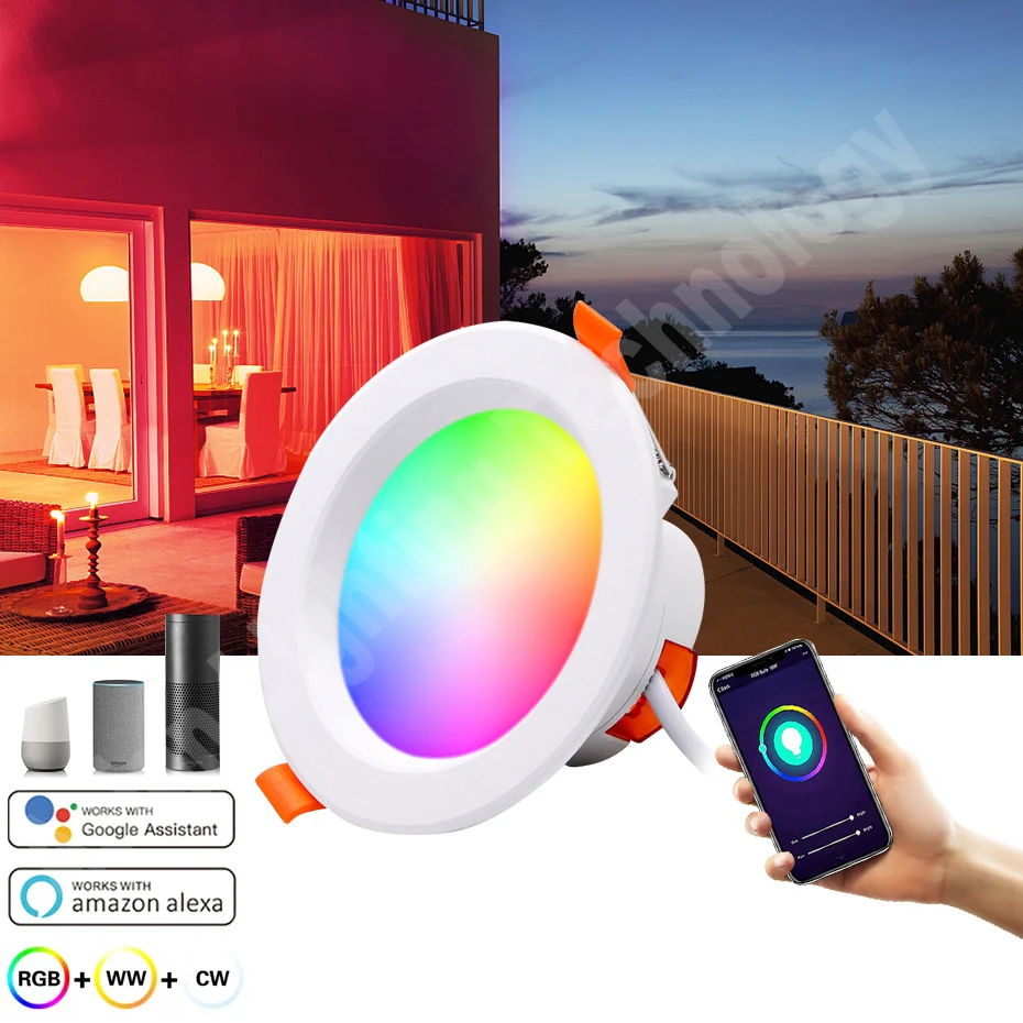 Tuya Smart RGB WiFi LED Downlight RGB Dimmmable LED Ceiling Recessed Changeable  Spotlight 5W 7W 9W 15W 16 million Colors