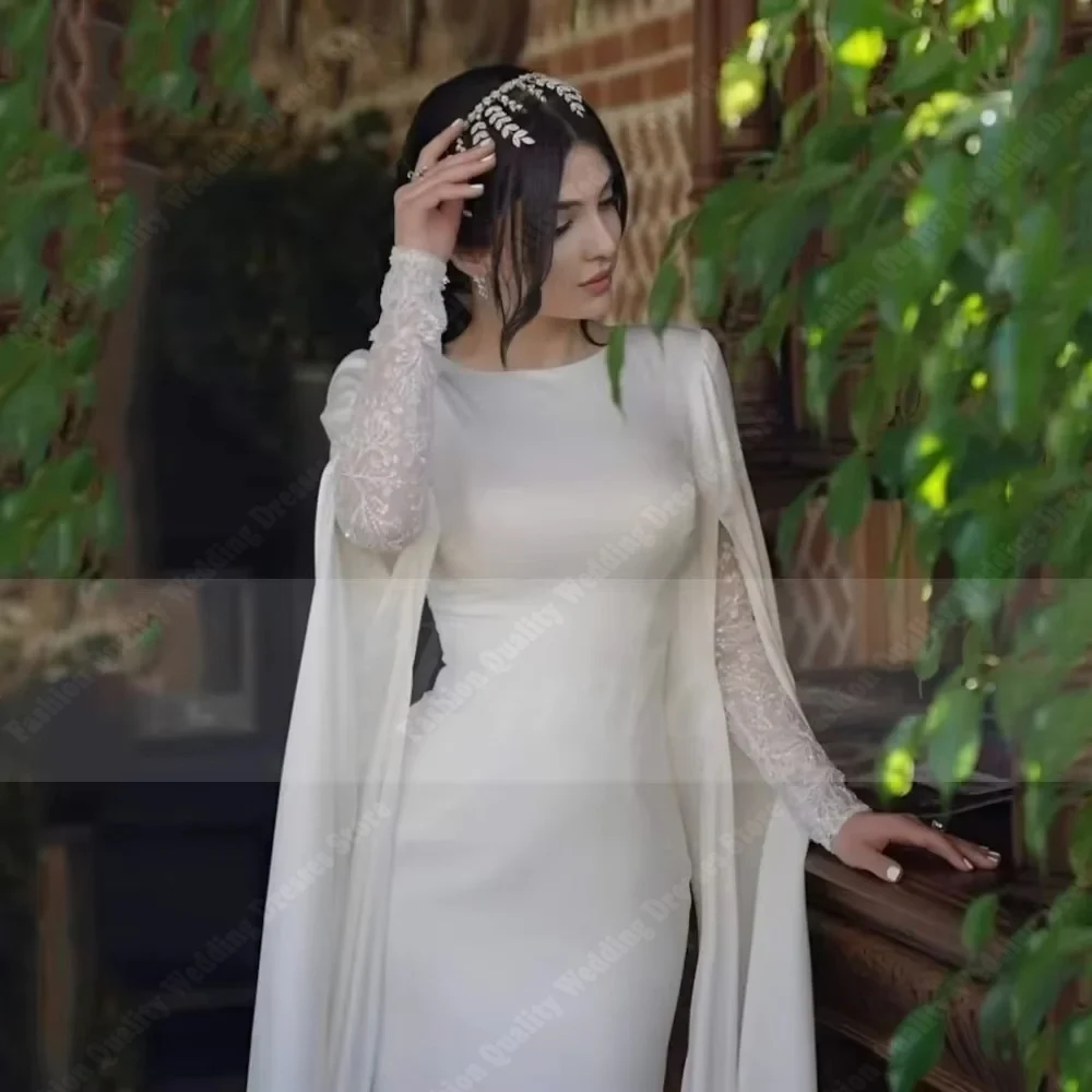 Robes De mariée trapèze à manches longues pour femmes, fascinantes, robes De Banquet De fiançailles, longueur De nettoyage, personnalisées, 2025