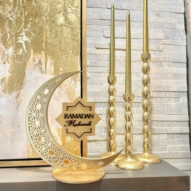 Islamic Decor Eid Gift Ramadan Table Decor Wooden Crescent Moon Ramadan Eid Moon