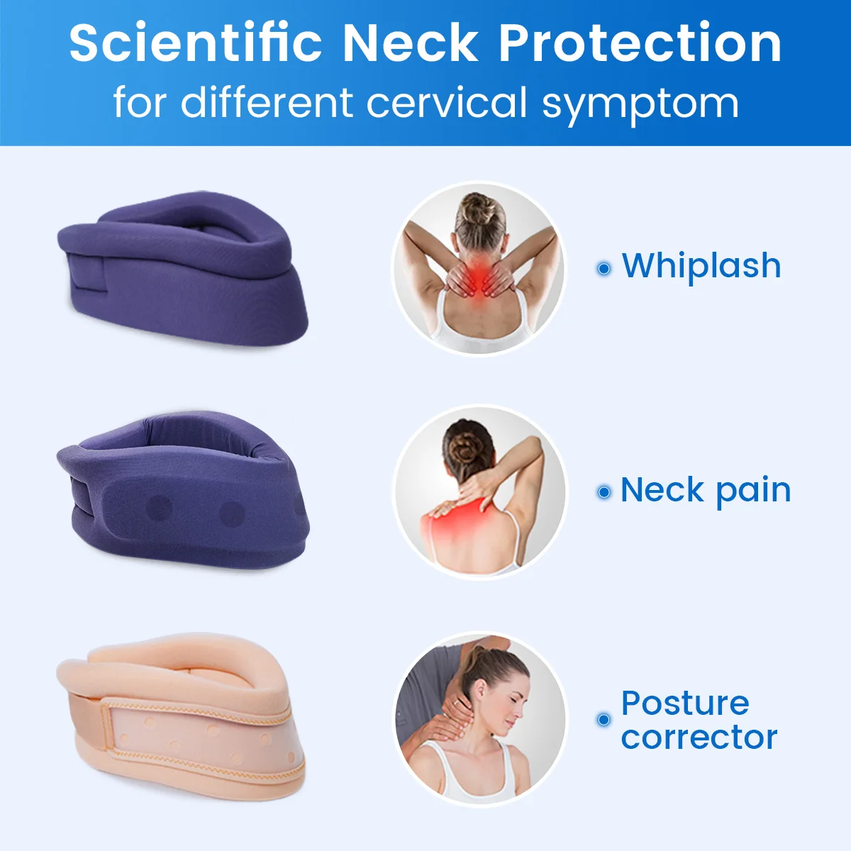 VELPEAU Neck Brace Foam Cervical Collar for Pain Relief and Pressure in Spine Adjustable Neck Support for Home Use and Sleeping