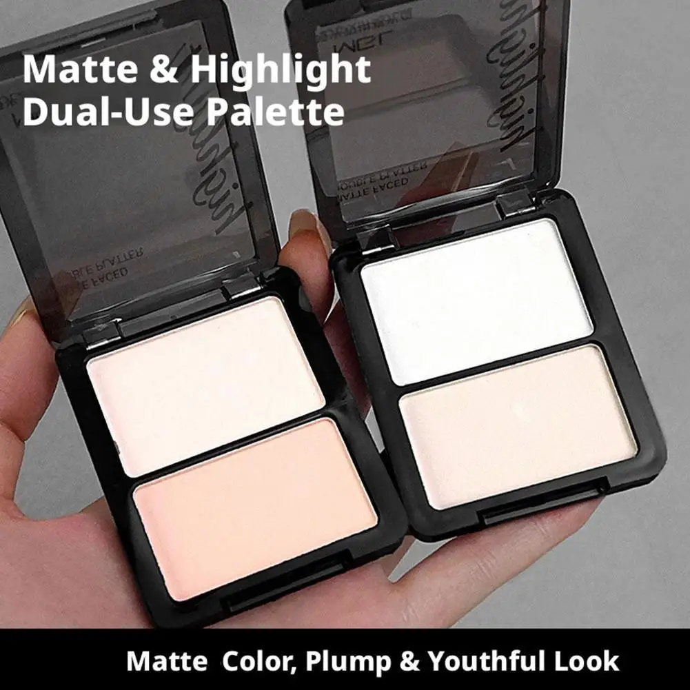 Paleta de Polvos de Dos Tonos para Iluminar y Contornear, Acabado Mate Delicado, Sombra de Ojos, Sombra de Nariz, Bronceador, Maquillaje Iluminador Facial