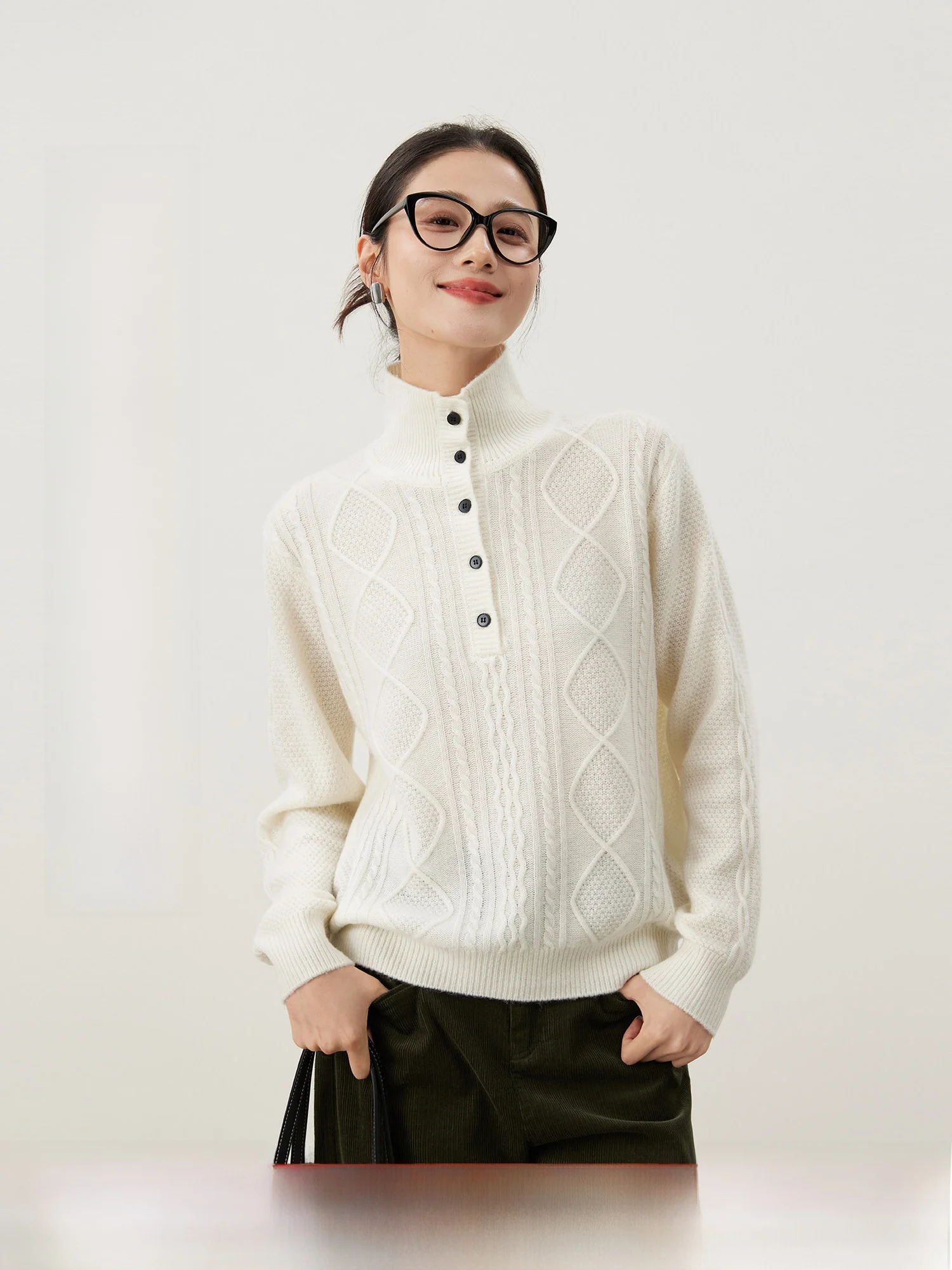 

Mijor Quali Vintage Twist Knitted ort Wool Sweater Coarse Needle Straight Cut Two-Way Wearable Stand Collar 00% Wool 202...