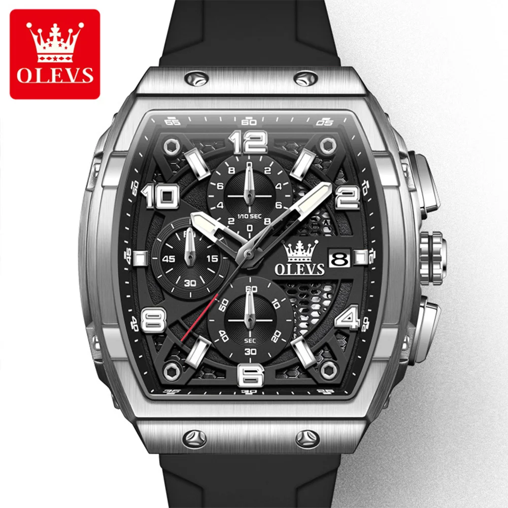 

OLEVS 2976 Mens Watch Quartz Watch Multifunctional Silicone tape Sports Watch For Men 30m Waterproof Luminous Box Gift