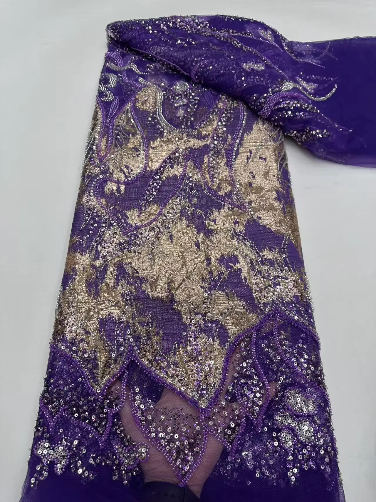 Royal Blue Lace Fabric 5 Yards High Quality Beads And Sequins African Lace Fabric Nice Luxurious Women's Evening Dresses A1237-1