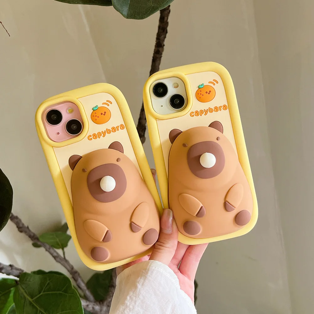 Decompression, 3D Cute Cartoon Blow Bubbles Capybara, Soft Silicone Phone Case, Back Cover, iPhone 11, 12, 13, 14, 15 Pro Max