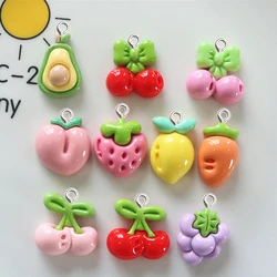 10Pcs Glossy Fruit Strawberry Cherry Resin Charms Kawaii Jewelry Flatback Decor Pendant DIY Bracelet Key Chain Craft Accessories