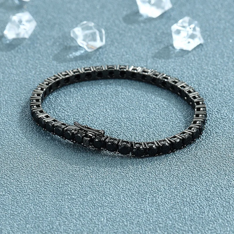 3/4/5mm Black Moissanite Tennis Bracelet GRA Certified Lab Diamond s925 Sterling Silver 18k Wedding Bracelets for Women Man