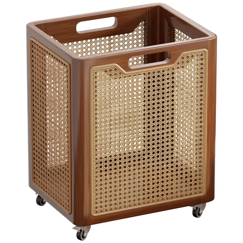 

Solid wood yoga mat storage basket with wheels large-capacity sports equipment rack household sports goods storage artifact