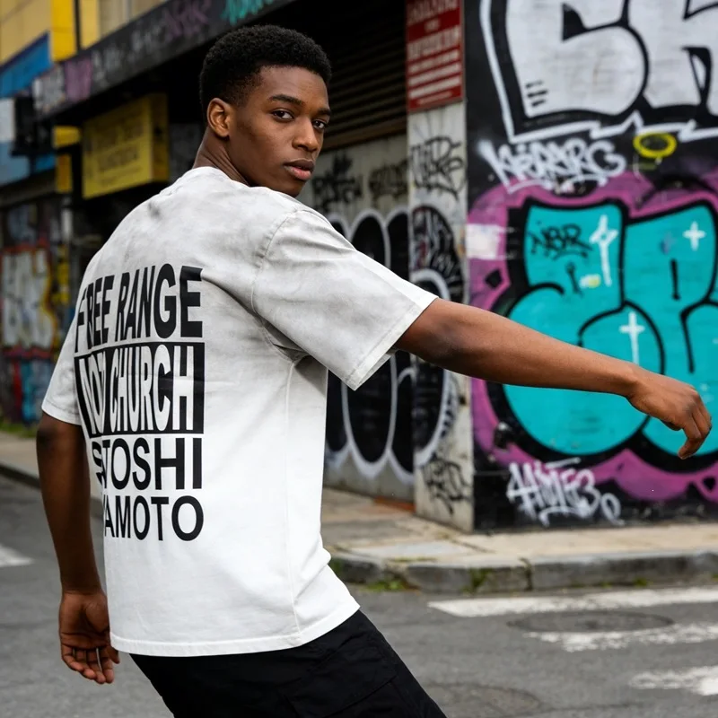Satoshi Nakamoto Retro Hip-Hop Dirty Wash Vintage Rustic Wrench Print Short-Sleeved T-Shirt