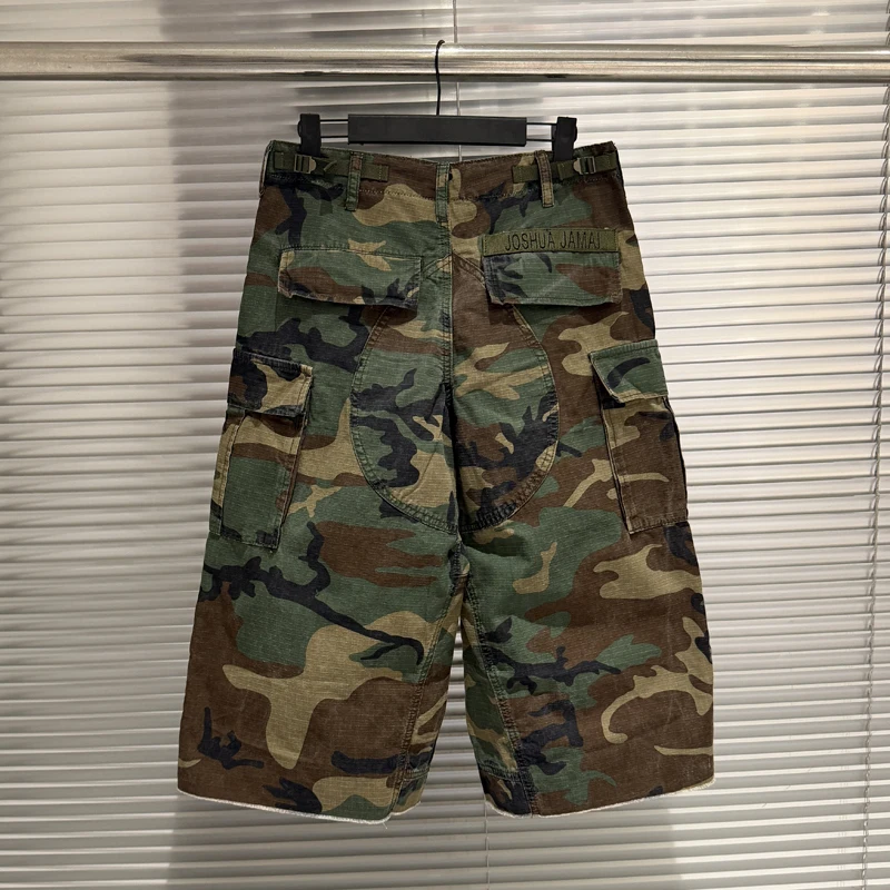 New Casual Trend Pants Pocket Camouflage Washed Distressed Patchwork Protocol Index Shorts
