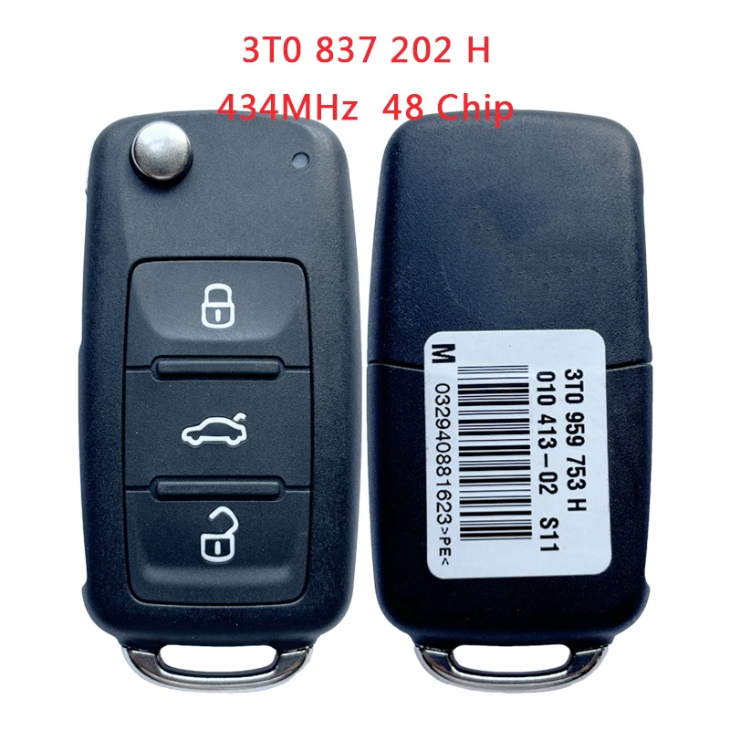 

TXK001063 Original PN 3T0 837 202 H For Skoda Flip Remote Car Key 3 Button 434MHz 48 Chip CMIIT ID 2011DJ4106