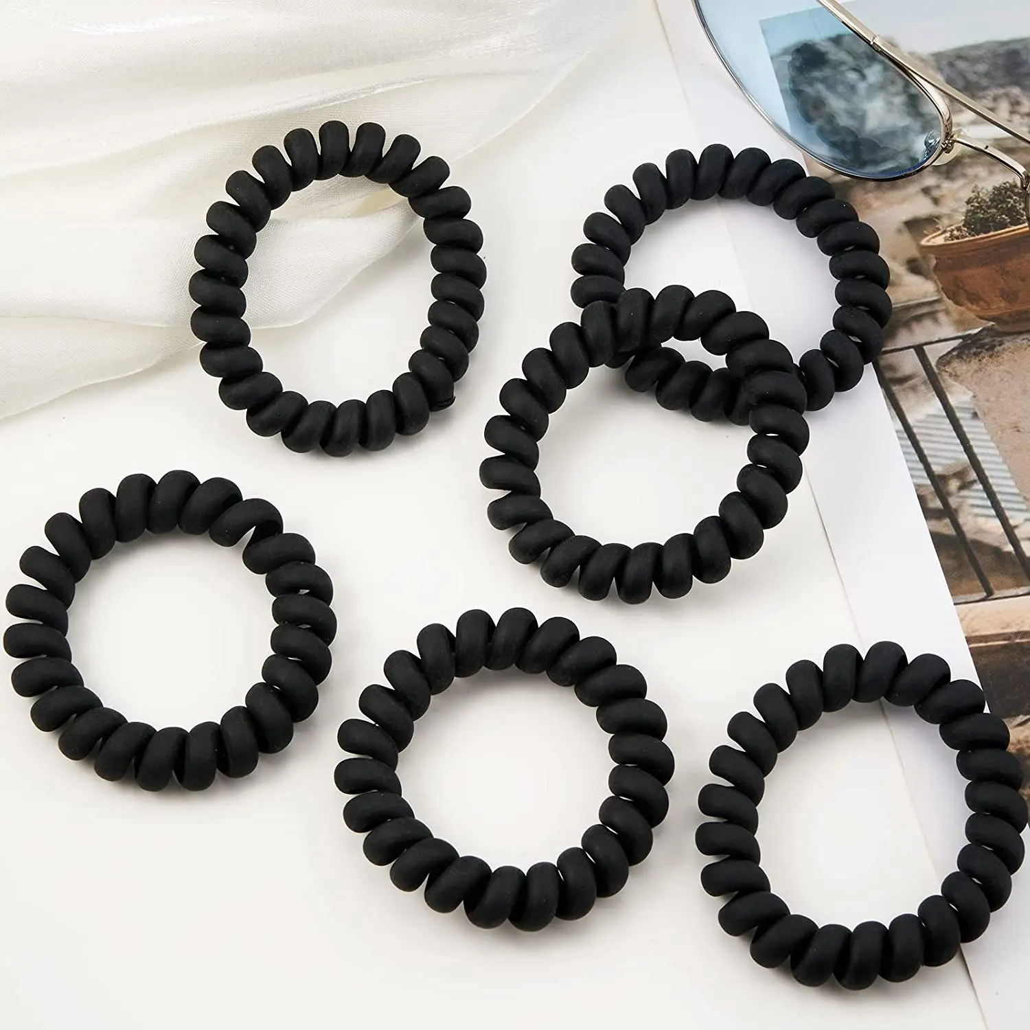 Black Spiral Hair Ties Matte Elastic Traceless Sports Hair Ties Hair Accessories For Men's Curly Hair Long hair Thick Hair