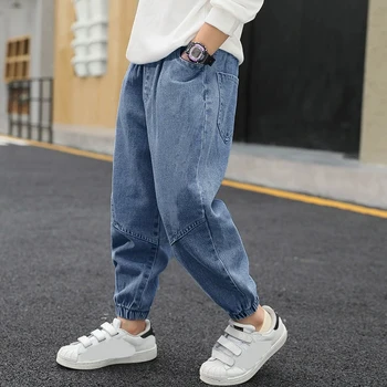 3-12 Years Old Spring Autumn Boys Jeans Fashion Splicing Slim Fit Style Long Denim Pants For Kids Children Trousers 3