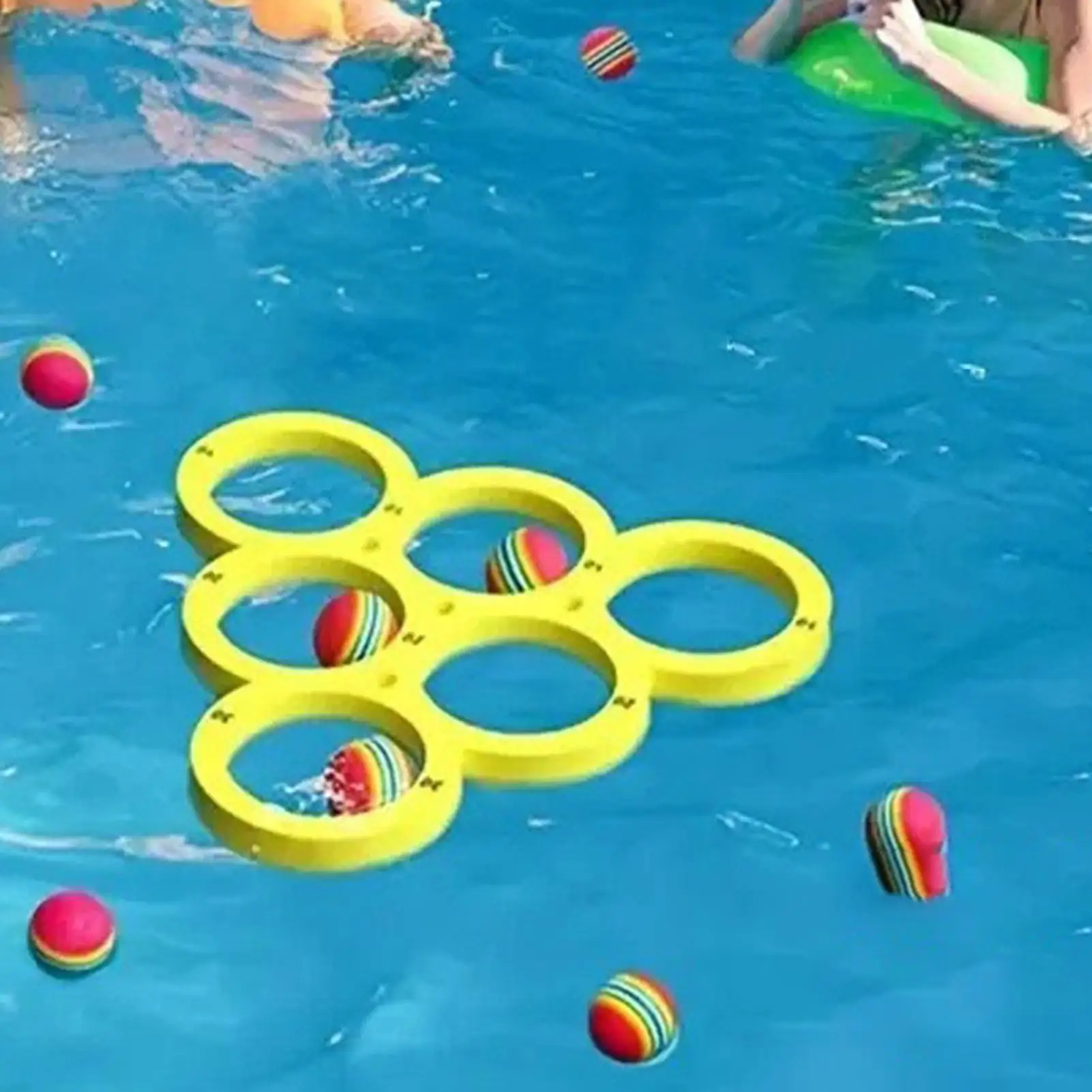 Juego de piscina flotante para deportes acuáticos, juguete divertido con 10 bolas de arcoíris, juego de lanzamiento, deportes acuáticos, círculos de lanzamiento EVA, 1 Juego
