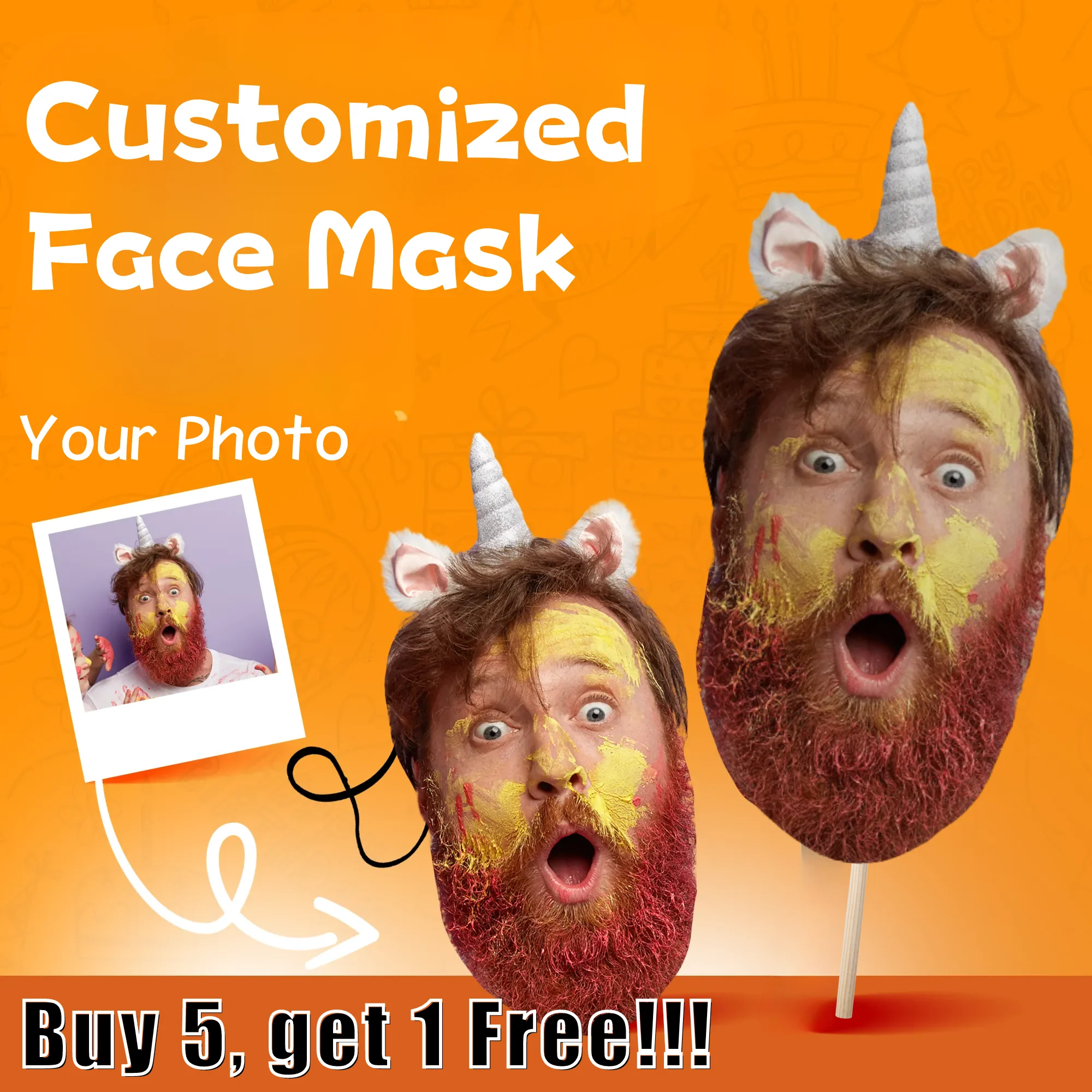 

Halloween Decoration ​Personalised Photo Face Masks Custom Handheld DIY Kit for Party Bachelorette Stag Nights Birthday Event