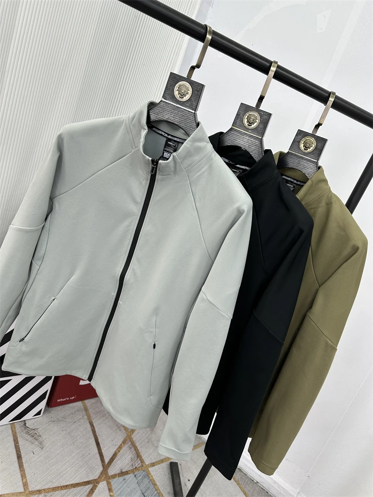 

Spring New Men's Casual Knitted Jaet Soft Breathable Outdoor Sport Lightweight Long Sve Zipper Closure Hooded Stand Fit