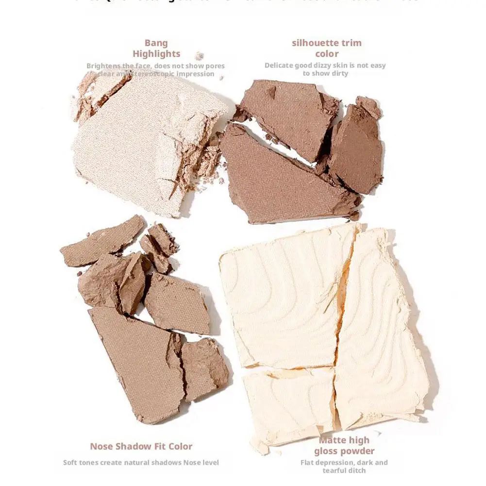 Paleta do konturowania twarzy z matowymi rozświetlaczami i bronzerami, 4 kolory, długotrwały makijaż, cienie do konturowania twarzy, kosmetyki do stylizacji.